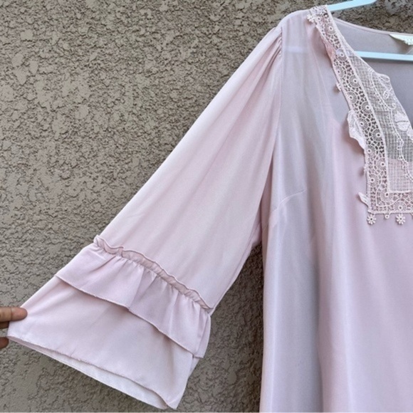 ADIVA Tops Size 2X Womens Sheer Front Lace Flare Tiered Sleeves Pink Nude - Picture 6 of 11